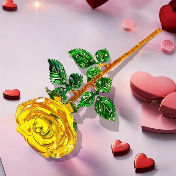 Antqov Crystal Rose Flower Figurines, Glass Flowers Ornament Valentine's Day Decor for Birthday Wedding Home Party Decorations Gifts for Women