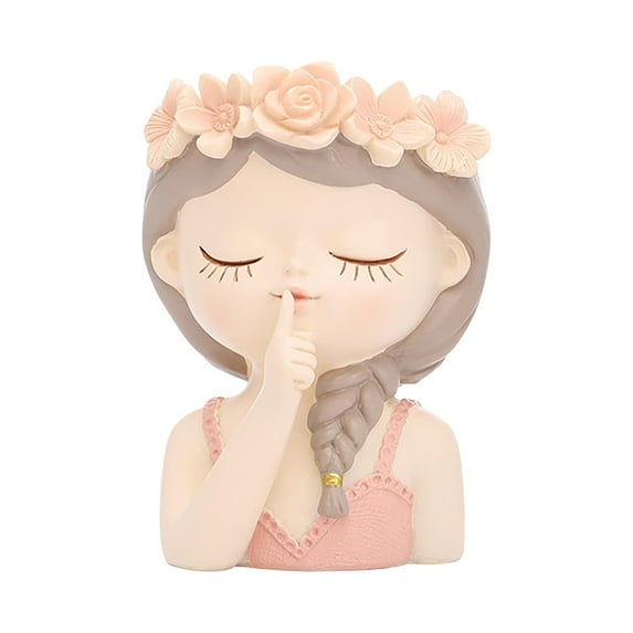 Antqov Cute Girl Plant Pots Resin Desktop Head Planter Pot Small Girl Face Pot Planter, Mini Flower Pots Garden Decorations for Home & Office Decor Gifts for Women