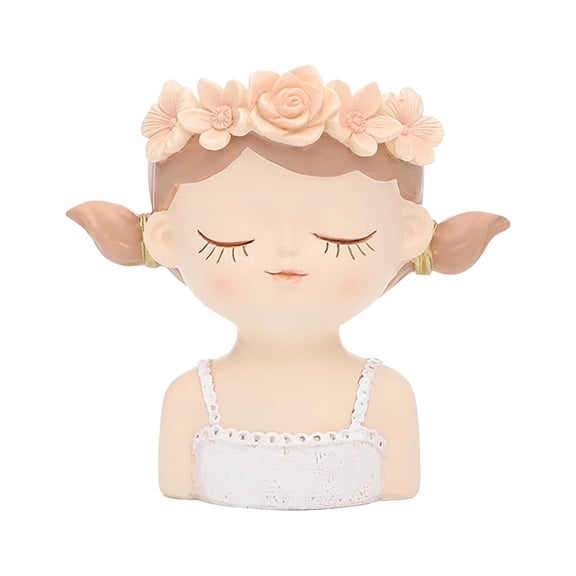 Antqov Cute Girl Plant Pots Resin Desktop Head Planter Pot Small Girl Face Pot Planter, Mini Flower Pots Garden Decorations for Home & Office Decor Gifts for Women