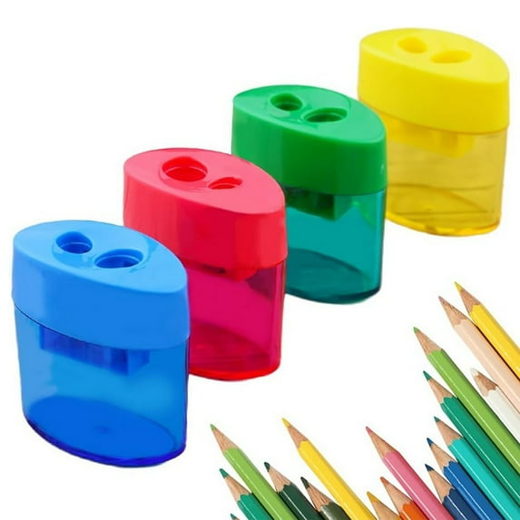 Antqov Double Holes Pencil Sharpener Manual, Portable Pencil Sharpeners with Lid, Plastic Sharpeners for Office Home Supplies (Random Color x 1)