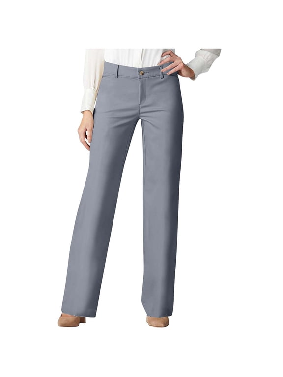 Dress Pants Women, Solid Color High Waist Button Straight Leg Suit Pants with Pockets, Office Business Comfortable Loose Work Pants
