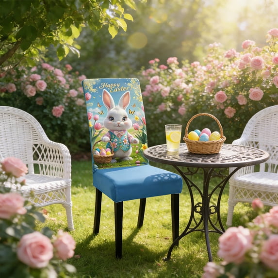 Antqov Easter Chair Covers Washable Bunny Eggs Chair Slipcovers Protector Removable Easter Dining Chair Covers for Party Holiday Kitchen Home Decorations
