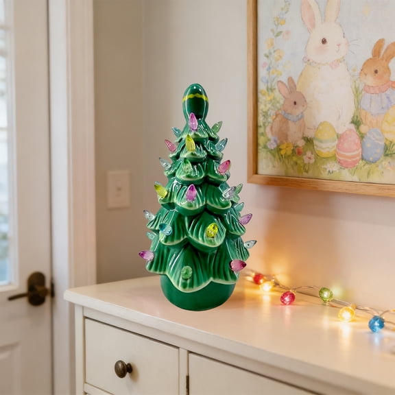 Antqov Easter Decorations, Lighted Colorful Easter Tree LED Lights Battery Operated Small Artificial Christmas Trees for Indoor Spring Home Bedroom Office Decor