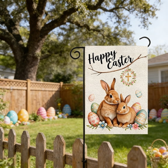 Antqov Easter Garden Flags, 12x18" Double Sided Small Eggs Bunny Garden Flag Colorful Easter Yard Flag for Outdoor Holiday Yard Home Decorations