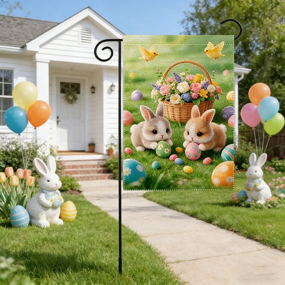 Antqov Easter Garden Flags, 12x18" Double Sided Small Eggs Bunny Garden Flag Colorful Easter Yard Flag for Outdoor Holiday Yard Home Decorations