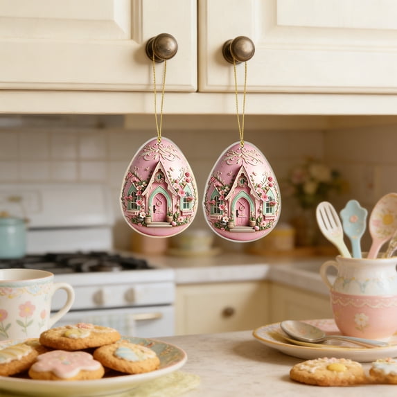 Antqov Easter Gift Tags, 2D Spring Easter Colorful Eggs Gift Tags Small Hanging Easter Tags with String for Home Party Office Holiday Decorations