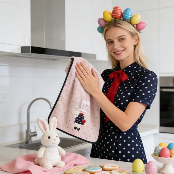 Antqov Easter Hand Towels, 14x30" Happy Easter Bunny Decorative Kitchen Towels Soft Absorbent Holiday Bath Towel for Home Bathroom Kicthen Decor Gifts