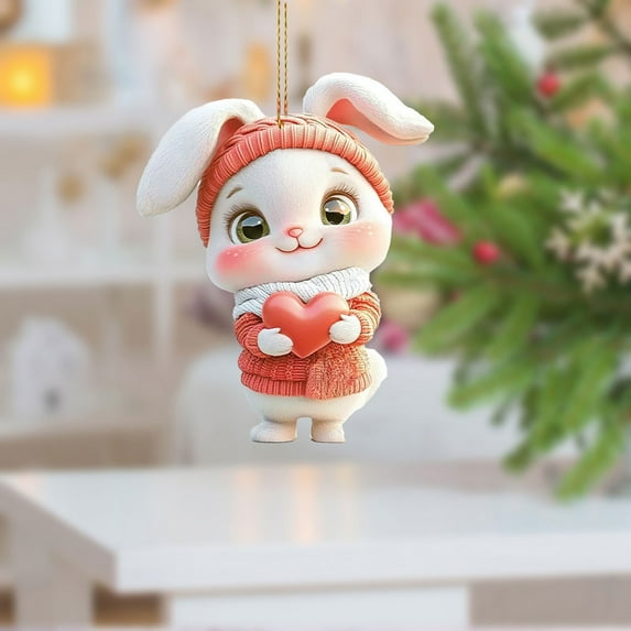 Antqov Easter Ornament Mini Cute Bunny Acrylic Easter Decorations Spring Hanging Ornaments for Easter Valentines's Day Holiday Party Home Car Decor