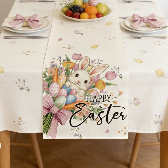 Antqov Easter Table Runner, 13x47" Colorful Bunny Eggs Table Cover Spring Kitchen Dining Table Decoration for Home Party Holiday Decor