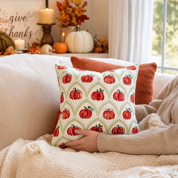 Antqov Fall Pillow Covers, 18x18" Patchwork Pumpkin Throw Pillow Covers Soft Vintage Thanksgiving Pillowcase for Sofa Bed Living Room Home Decor