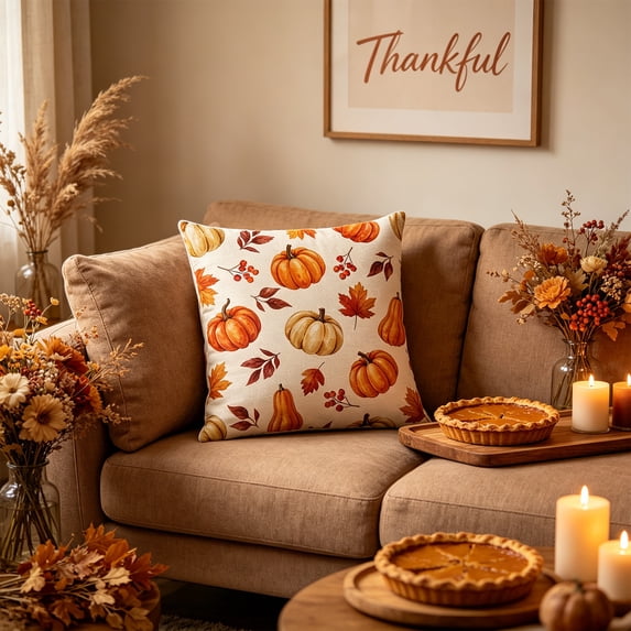 Antqov Fall Pillow Covers 18x18" Thanksgiving Harvest Pumpkin Decorative Throw Pillow Covers Soft Autumn Pillow Case for Sofa Couch Bed Chair Living Room Decor