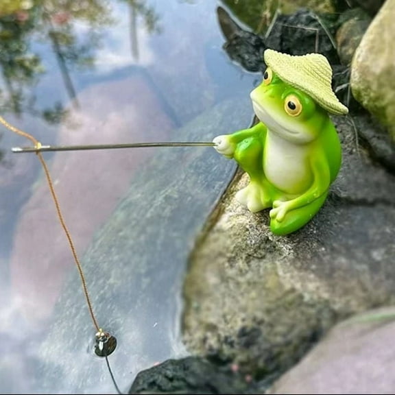 Antqov Fishing Frogs Statue, Art Funny Garden Pond Fisherman Sculpture, Resin Animals Decorative Figurine for Pool Lawns Yard Decor