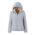 thumbnail image 1 of Antqov Fleece Jacket Women, Solid Color Zipper Hooded Lamb Fleece Cotton Coat with Pockets, Winter Daily Warm Soft Comfortable Outerwear, 1 of 6