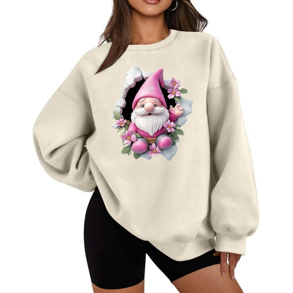 Antqov Fleece Sweatshirts for Women, Christmas Cute Funny Print Crewneck Pullover Long Sleeve Oversized Sweatshirt, Fall Winter Party Fashion Casual Comfortable Lightweight Tops