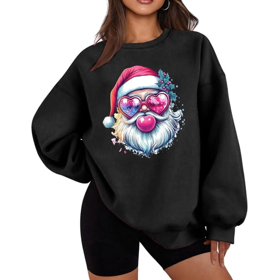 Antqov Fleece Sweatshirts for Women, Christmas Cute Funny Print Crewneck Pullover Long Sleeve Oversized Sweatshirt, Fall Winter Party Fashion Casual Comfortable Lightweight Tops