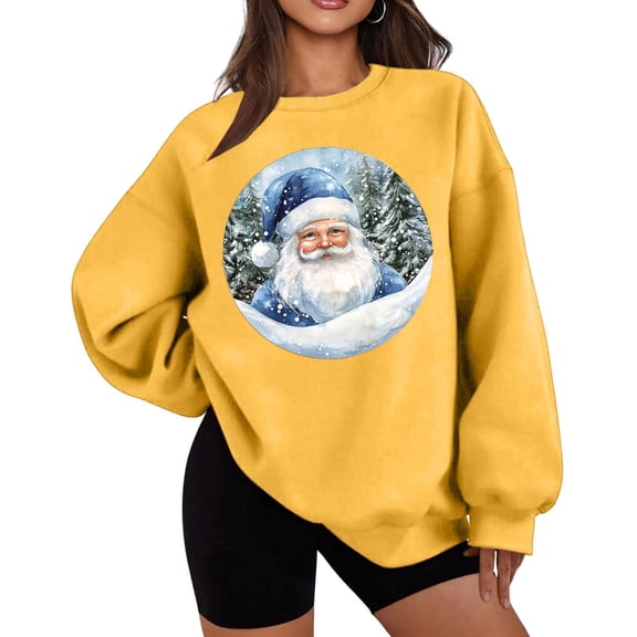 Antqov Fleece Sweatshirts for Women, Christmas Cute Funny Print Crewneck Pullover Long Sleeve Oversized Sweatshirt, Fall Winter Party Fashion Casual Comfortable Lightweight Tops