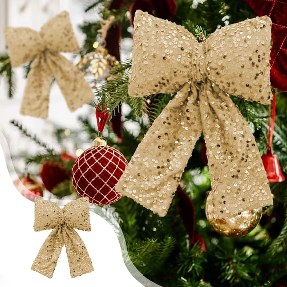 Antqov Glitter Christmas Bow Ornaments for Christmas Tree Decorations, Shiny Wreath Bows Pendant Hanging Christmas Ornaments for Holiday Winter Home Party Decorations
