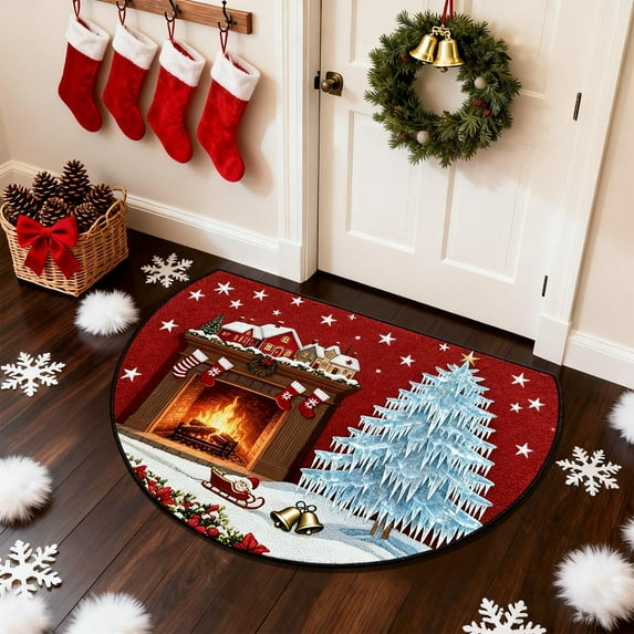 Antqov Half Round Doormat 16x24" Non-Slip Christmas Rug Holiday Door Mats Entryway Floor Rugs Indoor for Kitchen Living Room Bathroom Supplies