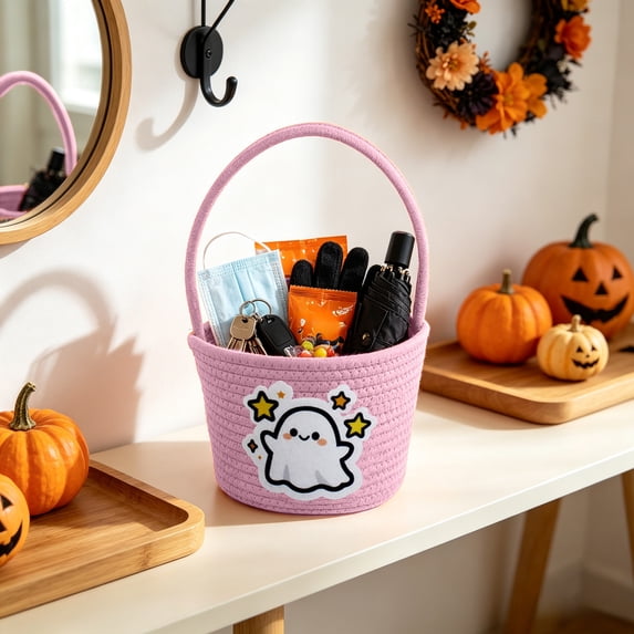 Antqov Halloween Basket Large Capacity Halloween Candy Baskets with Handles Cute Pumpkin Bucket for Home Party Holiday Supplies