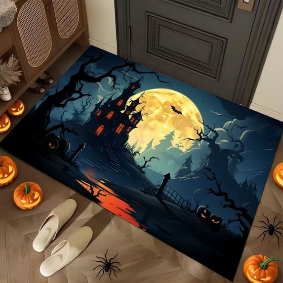 Antqov Halloween Door Mat, 16x24" Non-Slip Fall Pumpkin Front Door Mat Washable Doormat Halloween Decor for Thanksgiving Home Office Decorations