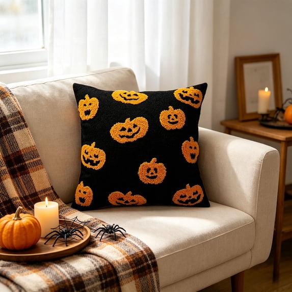 Antqov Halloween Pillow Covers 18x18" Cute Ghosts Pumpkin Throws Pillow Cover Spooky Soft Pillowcase for Couch Sofa Chair Bedroom Fall Decor Gift