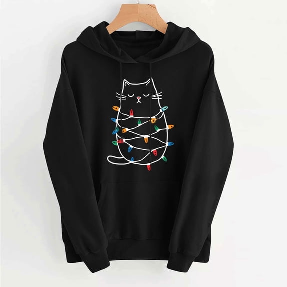 Antqov Hoodies for Women, Pullover Christmas Print Sweatshirts Drawstring with Pocket, Party Loose Lightweight Funny Casual Hoodie