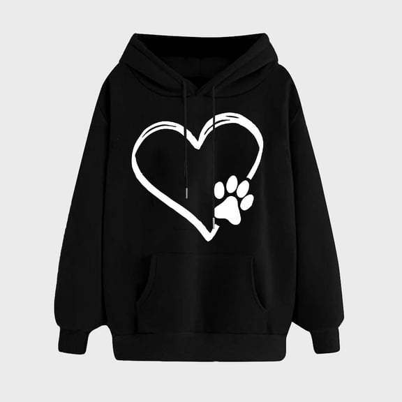 Antqov Hoodies for Women, Pullover Heart Dog Paw Printed Drawstring Sweatshirts with Pocket, Daily Comfortable Lightweight Blouse