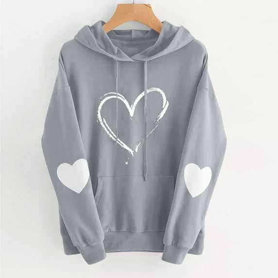 Antqov Hoodies for Women, Valentine's Day Heart Printed Pullover Drawstring Sweatshirts with Pocket, Outdoor Walks Comfortable Lightweight Hoddie