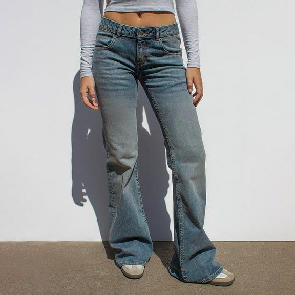 Antqov Jeans for Women, Low Rise Straight Jeans Stretch Flare Denim Pants, Outdoor Go Sightseeing Trendy Casual Pants