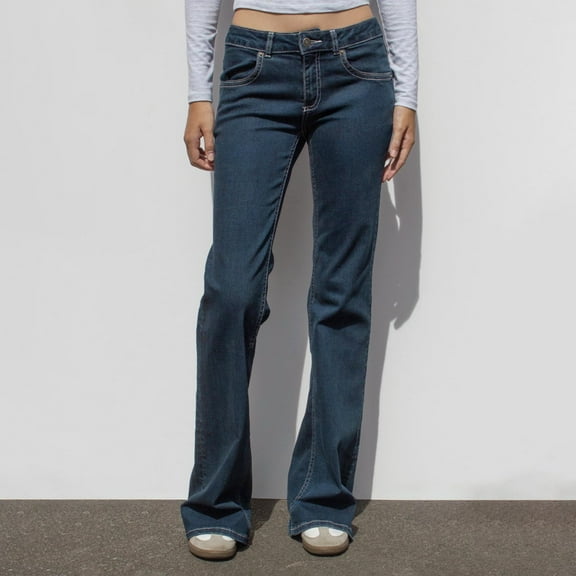 Antqov Jeans for Women, Low Rise Straight Jeans Stretch Flare Denim Pants, Outdoor Go Sightseeing Trendy Casual Pants