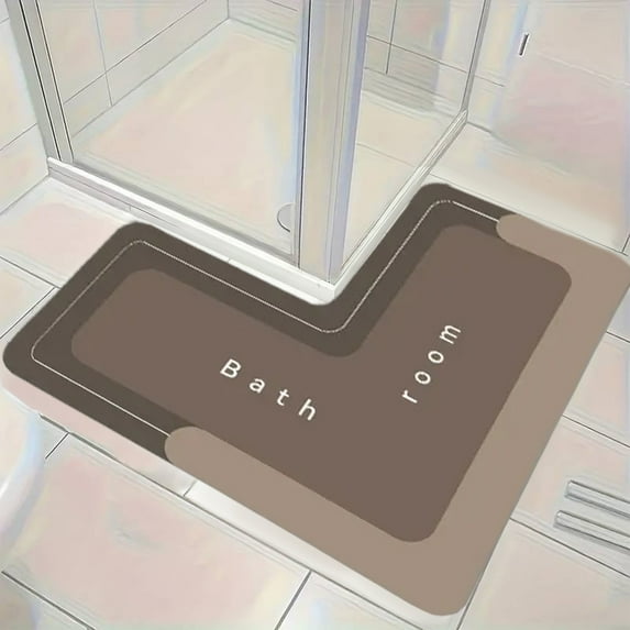 Antqov L-Shaped Bathroom Rug, Non Slip Corner Bath Mat Water Absorbent Bath Rug Washable Rug Carpet for Home Bath Room Floor