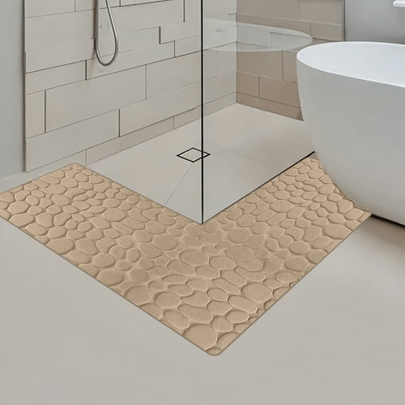 Antqov L-Shaped Bathroom Rug, Non Slip Corner Bath Mat Water Absorbent Thin Washable Bath Rug Carpet for Bathroom Floor Home