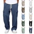thumbnail image 1 of Antqov Linen Pants Men, Waffle Pattern Solid Color Drawstring Elastic Waist Wide Leg Sweatpants with Multi Pockets, Daily Fashion Casual Soft Loose Lightweight Beach Pants, 1 of 9