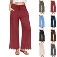 thumbnail image 1 of Antqov Linen Pants Women, Solid Color Drawstring Elastic Waist Loose Straight Leg Pants with Pockets, Summer Beach Comfy Breathable Casual Vacation Lounge Trousers, 1 of 9