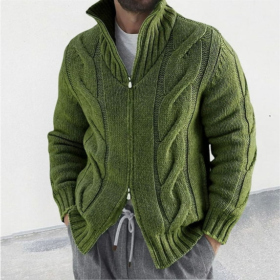 Antqov Mens Cardigan Sweater, Solid Color Zipper Knitted Long Sleeve Stand Up Collar Sweater Jacket with Pockets, Fall Winter Outdoor Fashion Loose Comfy Sweaters Outerwear