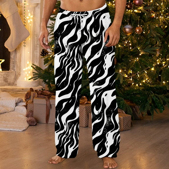 Antqov Mens Flannel Pajama Pants, Christmas Fashion Print Elastic Waist Drawstring Plaid Lounge Pants with Pockets, Daily Casual Loose Comfy Soft Warm Sleepwear