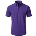 thumbnail image 1 of Antqov Mens Short Sleeve Button Down Shirts, Solid Color 4 Way Stretch Lapel Regular Fit Dress Shirt, Business Casual Comfortable Work Shirts, 1 of 2