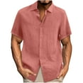 thumbnail image 1 of Antqov Mens Short Sleeve Button Down Shirts, Solid Color Fashion Cotton Linen Casual Shirt, Outdoor Beach Cozy Lightweight Breathable Summer Shirts, 1 of 4