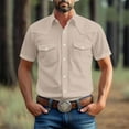 thumbnail image 1 of Antqov Mens Short Sleeve Button Down Shirts, Solid Color Vintage Lapel Dress Shirts with Pockets, Daily Fashion Cozy Business Casual Shirt, 1 of 6