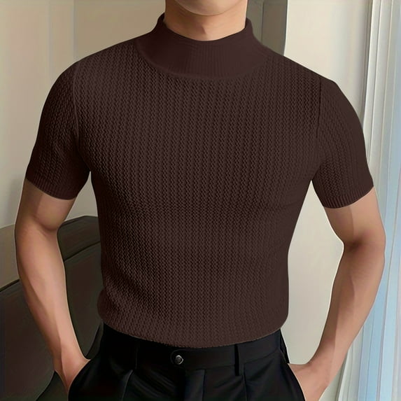 Antqov Mens T Shirts, Solid Color Short Sleeve Half Turtleneck Stretchy Knit Top Undershirts, Summer Fashion Casual Comfortable Gym Shirts