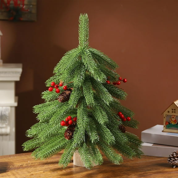 Antqov Mini Christmas Tree Artificial Christmas Tree Decorations Small Fake Christmas Pine Tree with Base for Christmas Home Party Office Decor