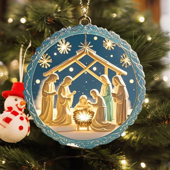Antqov Nativity Scene Christmas Ornament Acrylic 3D Hanging Decor Xmas Christmas Tree Decorations for Winter Wall Home Party Office Decorations