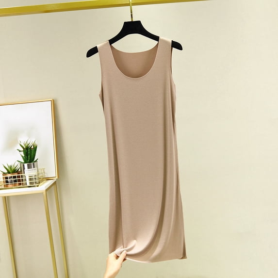 Antqov Nightgowns for Women, Fashion Sleeveless Round Neck Solid Color Long Gowns for Sleepwear, Daily Lounge Loose Casual Cozy House Dress