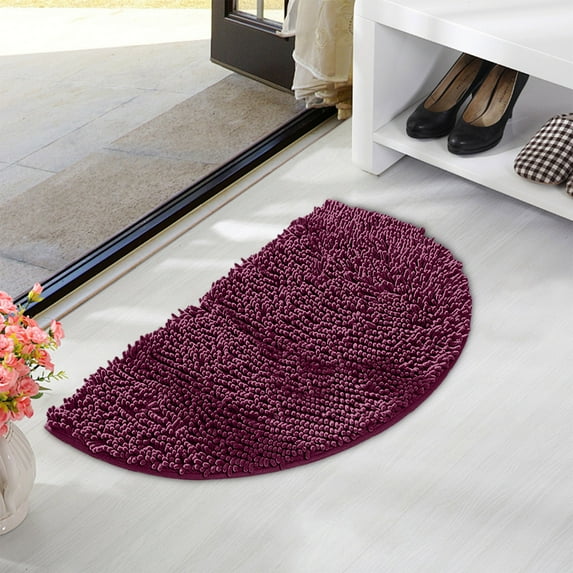 Antqov Non Slip Absorbent Bath Mat 14x20" Soft Colorful Bathroom Rugs Half Round Microfiber Bath Rug for Home Bathroom Floor