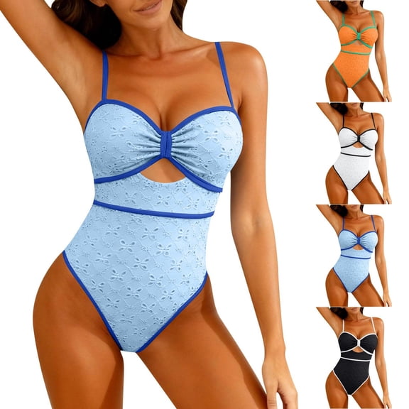 Antqov One Piece Swimsuit Women, Fashionable Print Twist Knot Cut Out with Padding Adjustable Straps Tummy Control Bathing Suits, Summer Beach Lightweight Comfortable Casual Swimwear