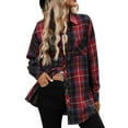 thumbnail image 1 of Antqov Plaid Shirts for Women, Long Sleeve Cotton Lapel Button Down Shirt Shackets Boyfriend Blouses, Daily Casual Cozy Soft Basic Checkered Jacket with Pocket, 1 of 8