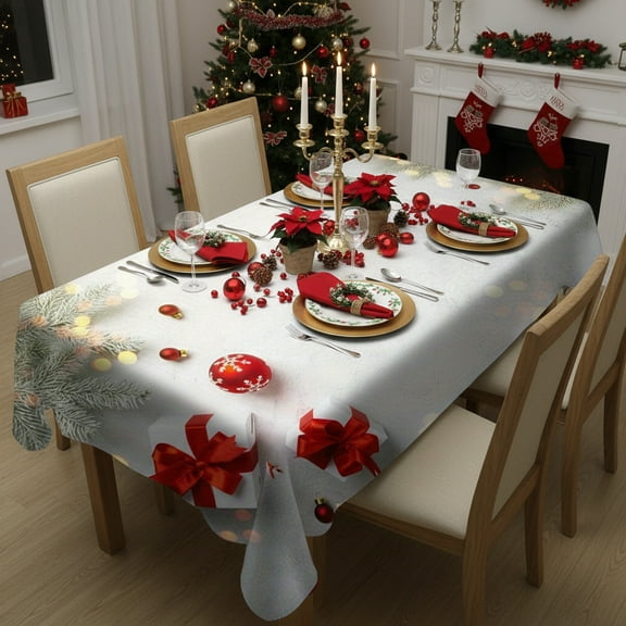 Antqov Plastic Christmas Tablecloths 35x55" Rectangle Disposable Holiday Christmas Table Cloths Cover Picnic Dinner Christmas Decor for Party Home Supplies