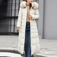 thumbnail image 1 of Antqov Puffer Jacket Womens, Solid Color Extra Long Length Over Knee Thick Hooded Down Jackets with Pockets, Winter Outdoor Warm Windproof Thickened Overcoat, 1 of 5