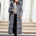 thumbnail image 1 of Antqov Puffer Jacket Womens, Solid Color Extra Long Length Over Knee Thick Hooded Down Jackets with Pockets, Winter Outdoor Warm Windproof Thickened Overcoat, 1 of 4