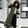 thumbnail image 1 of Antqov Puffer Jacket Womens, Solid Color Extra Long Length Over Knee Thick Hooded Down Jackets with Pockets, Winter Outdoor Warm Windproof Thickened Overcoat, 1 of 5